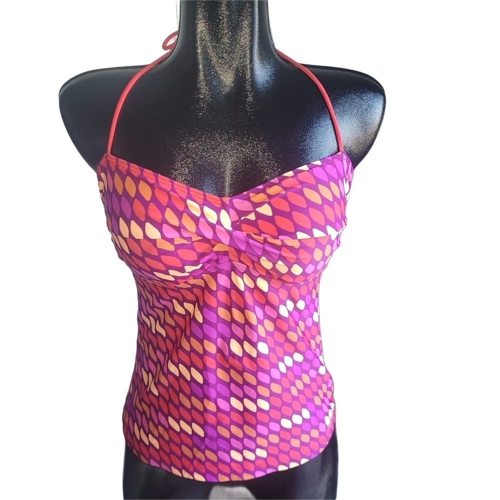 Firefly Pink and Orange Halter Style Swim Top M